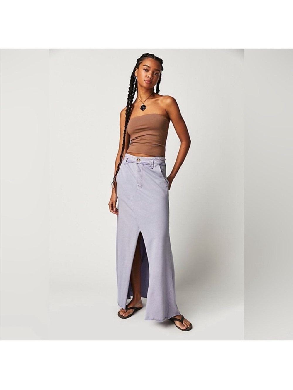 Lavender High-Slit Maxi Kona Skirt
